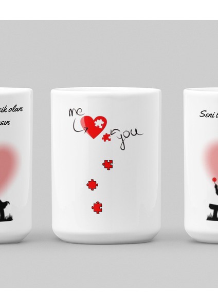 Yapboz Love Temalı 14 Şubat Sevgililer Günü Baskılı Hediyelik Kupa Bardak modelleri