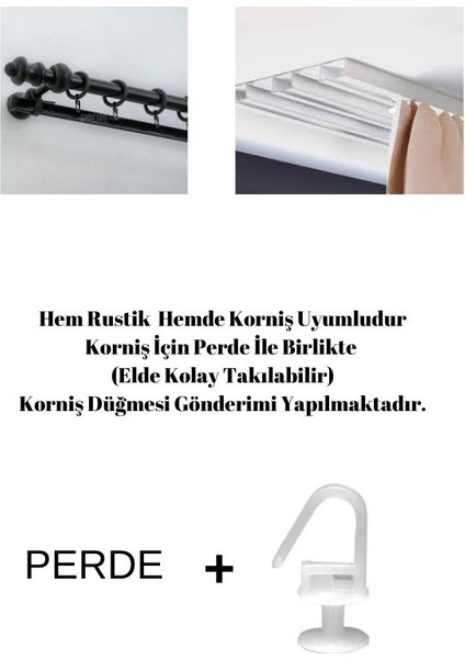 Deve Tabanı Çiçeği Baskılı Pamuklu Sade Düz Keten + Tahta Baskı Güneşlik Buldan Perdesi