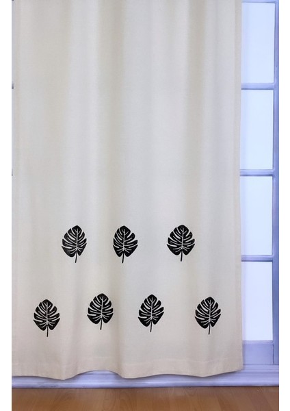 Deve Tabanı Çiçeği Baskılı %100 Pamuklu Sade Düz Keten + Tahta Baskı Güneşlik Buldan Perdesi