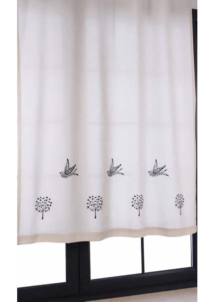 Ağaç ve Kuşlar Baskılı %100 Pamuklu Sade Düz Keten + Tahta Baskı Güneşlik Buldan - Bodrum Perdesi fiyatları