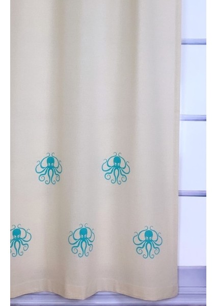 Ahtapot Desenli Baskılı Pamuklu Sade Düz Keten + Tahta Baskı Güneşlik Buldan - Bodrum Perdesi fiyatları