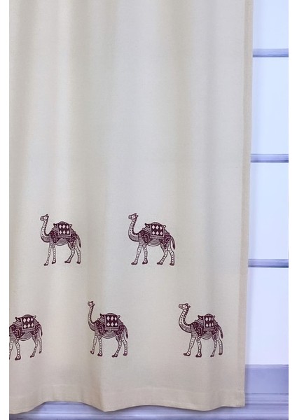 Pamukidea Deve Baskılı %100 Pamuklu Sade Düz Keten + Tahta Baskı Güneşlik Buldan - Bodrum Perdesi fiyatları