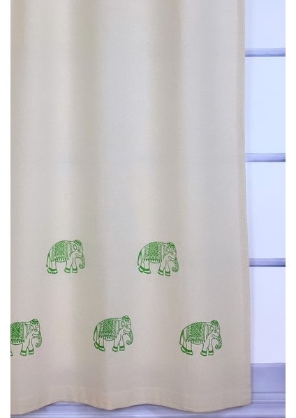 Pamuk İdea Fil Baskılı %100 Pamuklu Sade Düz Keten + Tahta Baskı Güneşlik Buldan - Bodrum Perdesi fiyatları