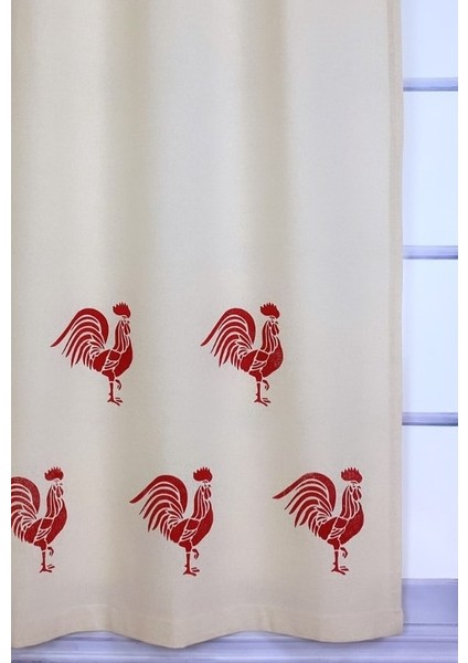 Kırmızı Horoz Baskılı %100 Pamuklu Düz Keten + Tokat Taş Tahta Baskı Güneşlik Buldan Bodrum Perdesi fiyatları