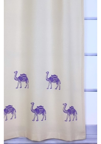 Pamukidea Deve Baskılı %100 Pamuklu Sade Düz Keten + Tahta Baskı Güneşlik Buldan - Bodrum Perdesi fiyatları