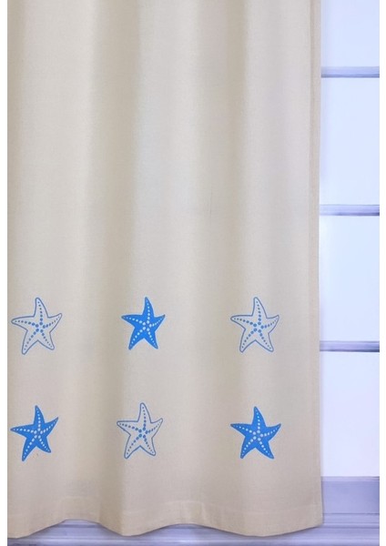 Deniz Yıldızı Baskılı %100 Pamuklu Sade Düz Keten + Tahta Baskı Güneşlik Buldan - Bodrum Perdesi fiyatları