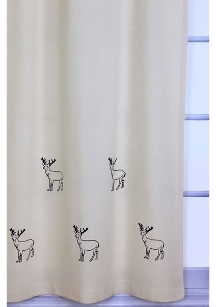 Geyik Baskılı %100 Pamuklu Sade Düz Keten + Tokat Taş Tahta Baskı Güneşlik Buldan - Bodrum Perdesi fiyatları