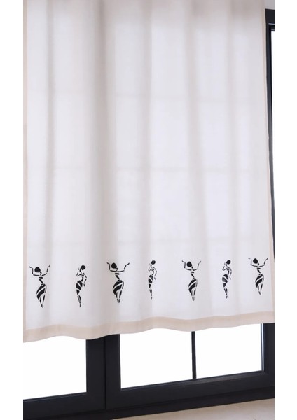 Dans Eden Afrikalı Kızlar Desenli Baskılı %100 Pamuklu Sade Düz Keten + Tahta Baskı Güneşlik Perdesi fiyatları