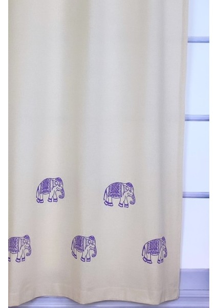 Pamukidea Fil Baskılı %100 Pamuklu Sade Düz Keten + Tahta Baskı Güneşlik Buldan - Bodrum Perdesi fiyatları