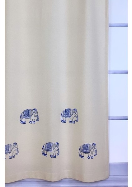 Pamuk İdea Fil Baskılı %100 Pamuklu Sade Düz Keten + Tahta Baskı Güneşlik Buldan - Bodrum Perdesi fiyatları