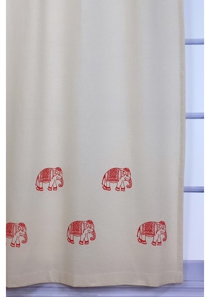 Pamuk İdea Fil Baskılı %100 Pamuklu Sade Düz Keten + Tahta Baskı Güneşlik Buldan - Bodrum Perdesi fiyatları