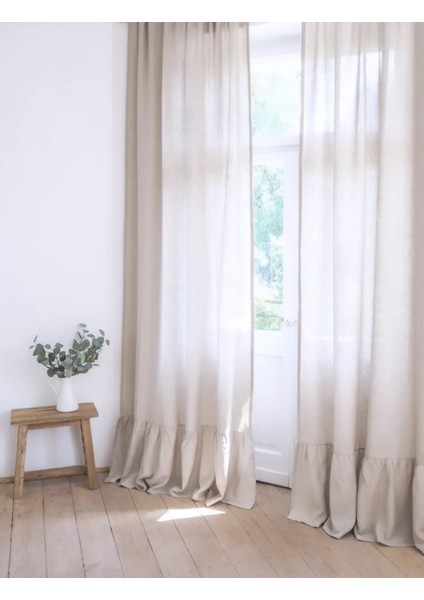 %100 Pamuklu Fırfırlı Vintage Sade Düz Keten Dokuma Buldan Perdesi - Pilesiz Güneşlik fiyatları