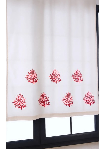 Mercan Baskılı %100 Pamuklu Sade Düz Keten + Tahta Baskı Güneşlik Buldan - Bodrum Perdesi fiyatları