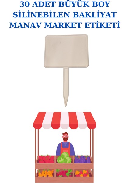 30 Adet Büyük Boy Yaz Sil Sapla Bakliyat Etiketliği Manav Etiketliği Pazarcı Etiketi