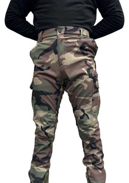 Softshell Kamuflaj Desenli Su ve Rüzgar Geçirmez Pantolon