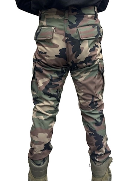 Softshell Kamuflaj Desenli Su ve Rüzgar Geçirmez Pantolon
