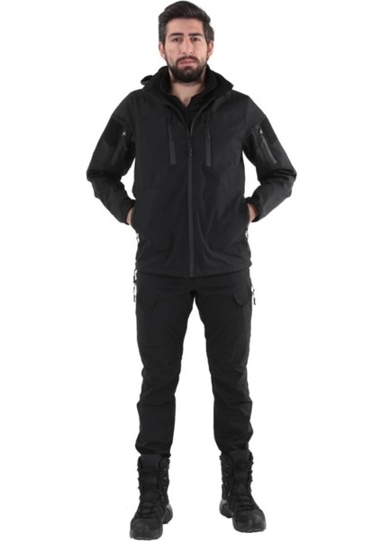 Softshell Su ve Rüzgar Geçirmez Mont (Siyah)