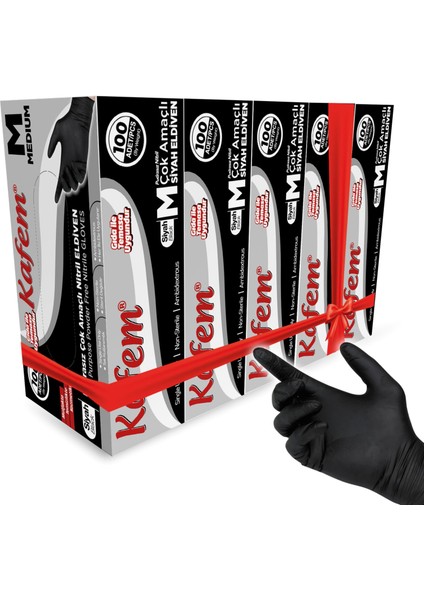 Çok Amaçlı Siyah Nitril Eldiven M 100'lü x 5 Paket