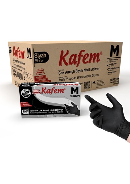 Çok Amaçlı Siyah Nitril Eldiven M 100'lü x 20 Paket Koli