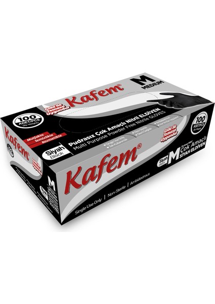 Çok Amaçlı Siyah Nitril Eldiven M 100'lü x 20 Paket Koli