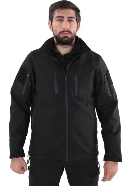 Astüm Askeri Malzeme Softshell Su ve Rüzgar Geçirmez Mont (Siyah)