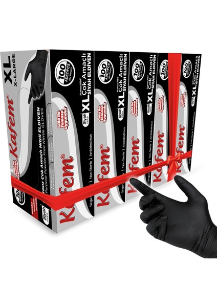 Çok Amaçlı Siyah Nitril Eldiven Xl 100'lü x 5 Paket