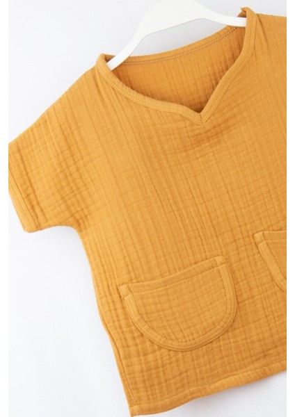 %100 Pamuk Cepli V Yaka Müslin Bebek T-Shirt fiyatları