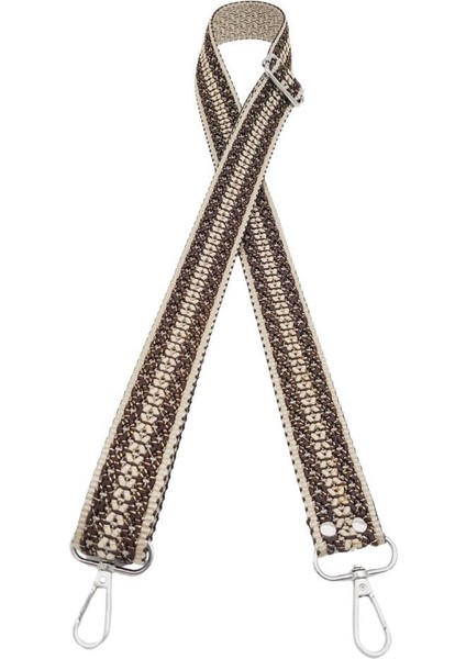 120X3 cm Polyester Kolon Çanta Sapı Bej Kahverengi Simli Gümüş Metalli