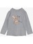 Kız Çocuk Uzun Kollu Tişört Sevimli Geyikler Baskılı 2-6 Yaş, Gri Melanj 1