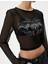 Tül Crop T-Shirt Baskılı Uzun Kollu Bisiklet Yaka 5