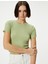 Dokulu Crop T-Shirt Kısa Kollu Bisiklet Yaka Slim Fit 1