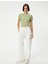 Dokulu Crop T-Shirt Kısa Kollu Bisiklet Yaka Slim Fit 2