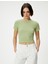 Dokulu Crop T-Shirt Kısa Kollu Bisiklet Yaka Slim Fit 3