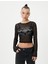 Tül Crop T-Shirt Baskılı Uzun Kollu Bisiklet Yaka 3