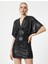 Mini Parlak Abiye Elbise Yarasa Kol V Yaka Slim Fit 1