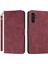 Samsung Galaxy A34 5g Pu Deri Strap-Wine Red ile Düz Renk Dokulu Cüzdan Stand Telefon Kılıfı (Yurt Dışından) 1