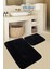 (80X50-50X40) 2'li Siyah Peluş Post Yumuşak Yıkanabilir Banyo Halısı Klozet Takımı 1