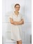 Kadın Pamuk Keten Kısa Kol Düğmeli Krem Tunik Gecelik 13108 1
