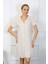 Kadın Pamuk Keten Kısa Kol Düğmeli Krem Tunik Gecelik 13108 2