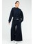 Lacivert Regular Fit Düz Pamuklu O Yaka Geniş Paça Crop Kadın Eşofman Takımı - SA2632 1