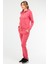 Pembe Regular Fit Düz Pamuklu Kapüşonlu Fermuarlı Ribanalı Kadın Eşofman Takımı - SA2466 2
