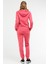 Pembe Regular Fit Düz Pamuklu Kapüşonlu Fermuarlı Ribanalı Kadın Eşofman Takımı - SA2466 4