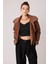 Içi Suni Kürklü Süet Crop Biker Ceket 2