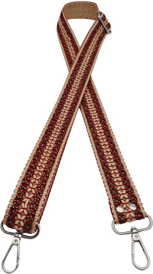 Angel Çanta Aksesuar 120X3 cm Polyester Kolon Çanta Sapı Bej Kırmızı Simli Gümüş Metalli