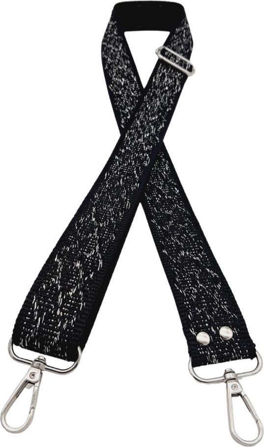 Angel Çanta Aksesuar 120X3 cm Polyester Kolon Çanta Sapı Siyah Gümüş Simli Gümüş Metalli