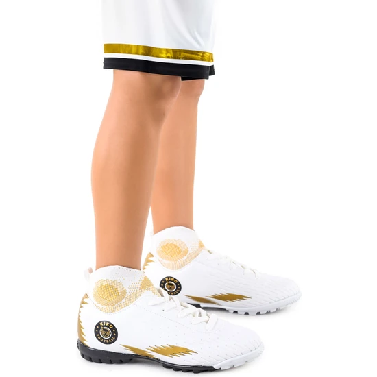 Kiko Kids 142 Fhs Boğazlı Halı Saha Erkek Çocuk Futbol Ayakkabı Beyaz - Altın