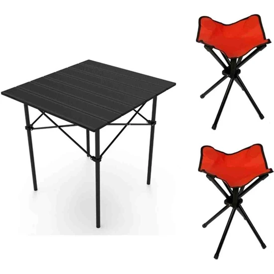 Oneon Express Katlanır Kamp Piknik Masası ve Tabure Seti 2 Adet Katlanır Sandalye Boy Tabure