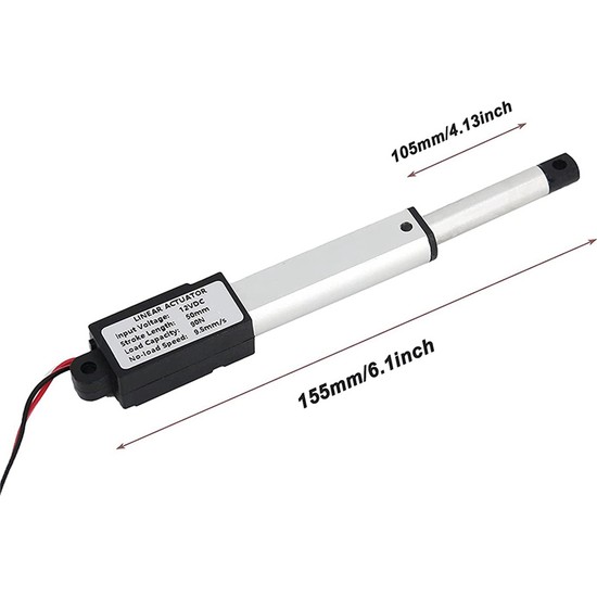 Attuatore Micro-Lineare 12V – Corsa 50 Mm, 90N Di Forza, Velocità 9,5 Mm/s, In Alluminio, Impermeabile, Con Staffe Di Montaggio