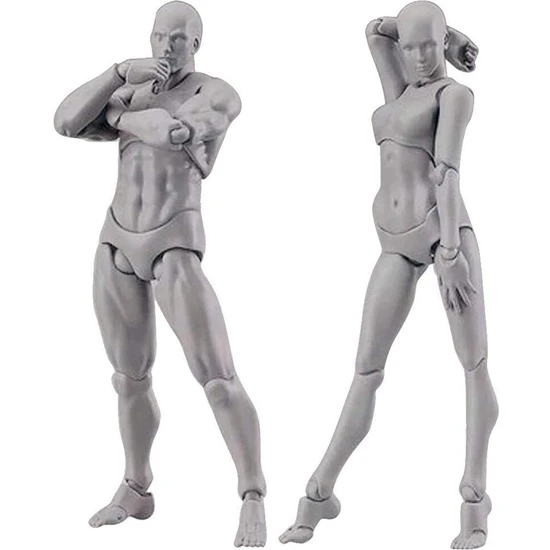 Humble Body Doll, Sanatçı Mankeni Blockhead Eklemli Manken Çizim Figürleri Erkek+Kadın Seti (Gri) (Yurt Dışından)