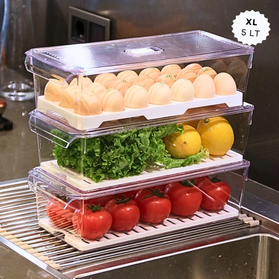 Marcie's 3'lü Xl Buzdolabı Organizeri Yumurtalık ve Süzgeçli 5lt Dolap Içi Düzenleyici Set